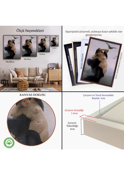 Siyah Çerçeveli William-Adolphe Bouguereau The Night Duvar Tablosu indirimleri