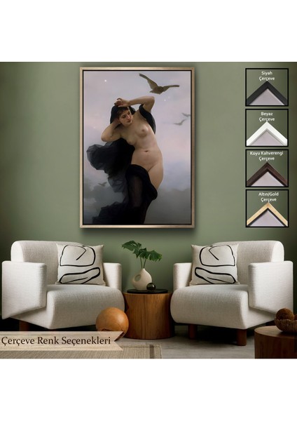 Siyah Çerçeveli William-Adolphe Bouguereau The Night Duvar Tablosu