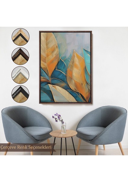 Altın Çerçeveli Renkli Yaprak Tablosu