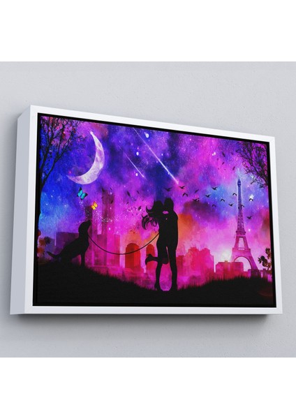 Siyah Çerçeveli Eyfel Kulesi Önünde Öpüşen Çift Duvar Tablosu fiyatları