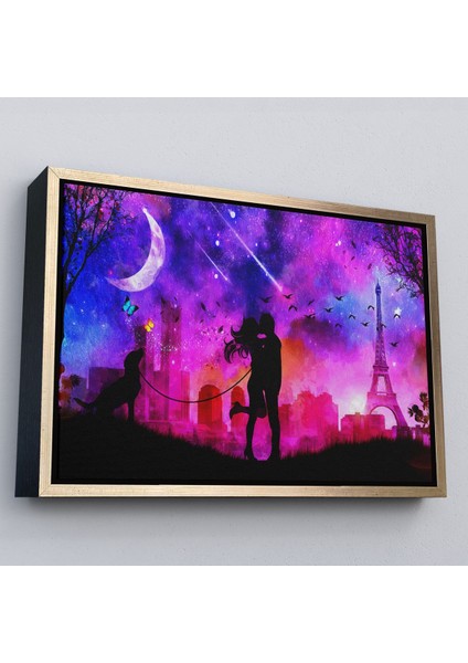 Siyah Çerçeveli Eyfel Kulesi Önünde Öpüşen Çift Duvar Tablosu fırsatları