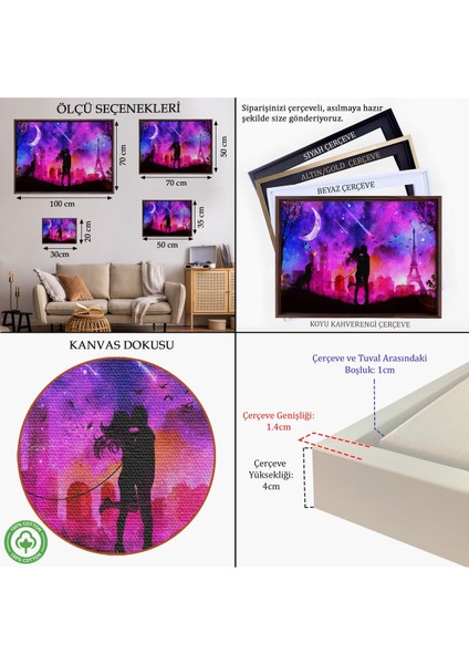 Siyah Çerçeveli Eyfel Kulesi Önünde Öpüşen Çift Duvar Tablosu indirimleri