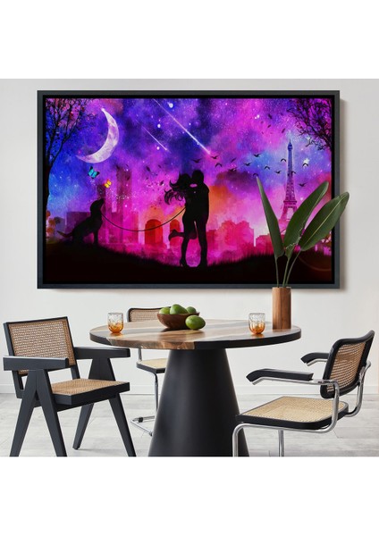 Siyah Çerçeveli Eyfel Kulesi Önünde Öpüşen Çift Duvar Tablosu
