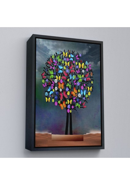 Altın Çerçeveli Kelebekler Ağacı Duvar Tablosu fiyatları