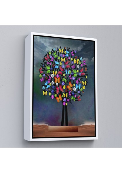 Altın Çerçeveli Kelebekler Ağacı Duvar Tablosu modelleri