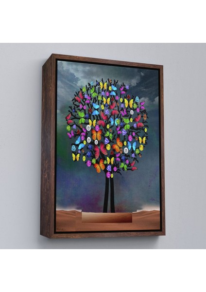 Altın Çerçeveli Kelebekler Ağacı Duvar Tablosu fırsatları