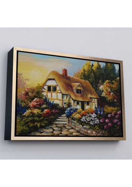 Kahverengi Çerçeveli Bahçeli Orman Evi Yağlıboya Dekoratif Kanvas Duvar Tablosu fiyatları