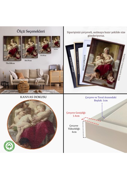 Siyah Çerçeveli Yetiştirme Yurdundaki Kadın ve Çocuklar Duvar Tablosu William-Adolphe Bouguereau indirimleri