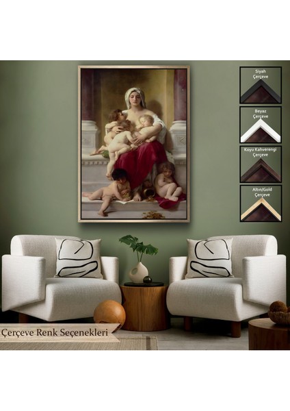 Siyah Çerçeveli Yetiştirme Yurdundaki Kadın ve Çocuklar Duvar Tablosu William-Adolphe Bouguereau