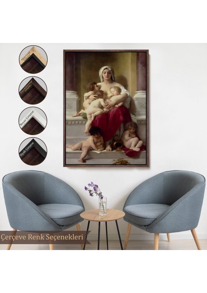 Siyah Çerçeveli Yetiştirme Yurdundaki Kadın ve Çocuklar Duvar Tablosu William-Adolphe Bouguereau