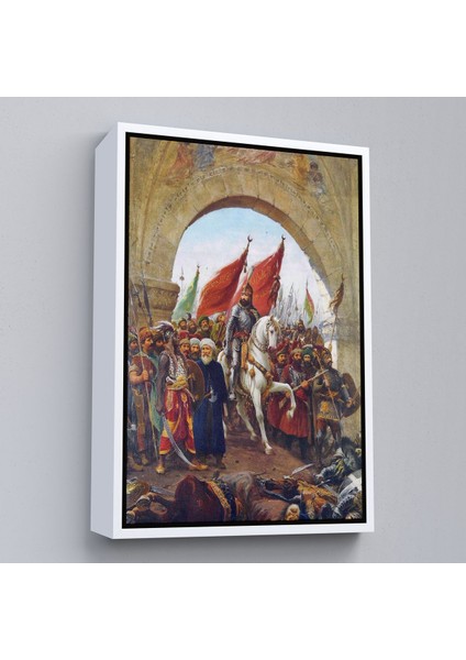 Siyah Çerçeveli Fausto Zonaro Fatih Sultan Mehmet Istanbul'a Girerken Kanvas Tablo fiyatları