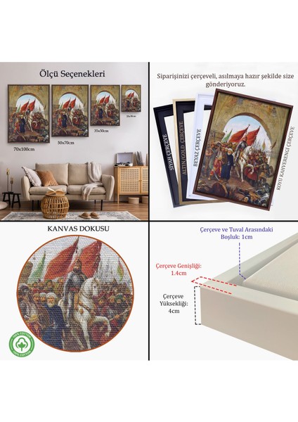 Siyah Çerçeveli Fausto Zonaro Fatih Sultan Mehmet Istanbul'a Girerken Kanvas Tablo indirimleri