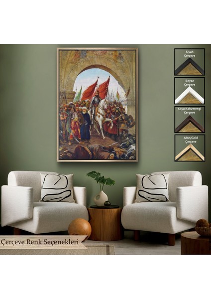 Siyah Çerçeveli Fausto Zonaro Fatih Sultan Mehmet Istanbul'a Girerken Kanvas Tablo