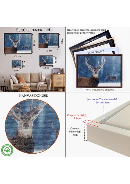 Beyaz Çerçeveli Geyik Dekoratif Kanvas Tablo indirimleri