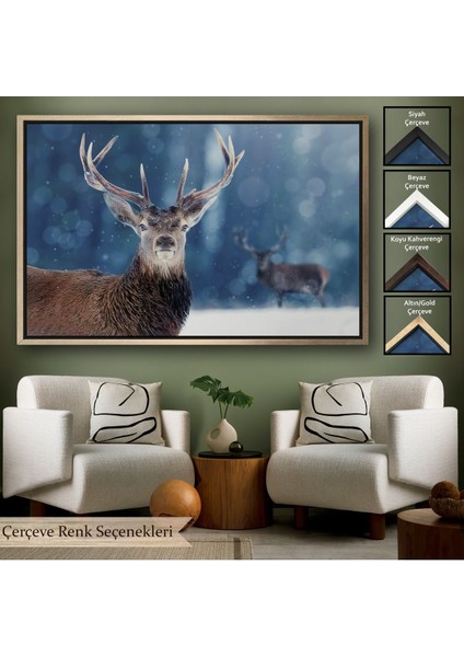 Beyaz Çerçeveli Geyik Dekoratif Kanvas Tablo