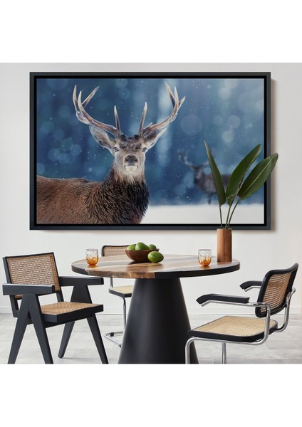 Beyaz Çerçeveli Geyik Dekoratif Kanvas Tablo