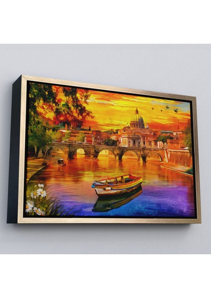 Altın Çerçeveli Italya'daki Aziz Petrus Katedrali ve Tiber Nehri Tablosu