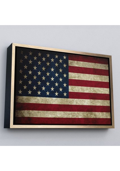Altın Çerçeveli Amerika Birleşik Devletleri Bayrağı Rustik Kanvas Tablo
