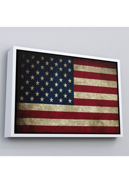 Altın Çerçeveli Amerika Birleşik Devletleri Bayrağı Rustik Kanvas Tablo modelleri