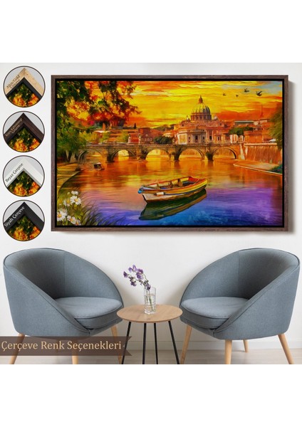 Altın Çerçeveli Italya'daki Aziz Petrus Katedrali ve Tiber Nehri Tablosu
