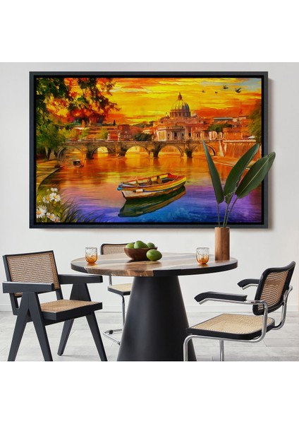 Altın Çerçeveli Italya'daki Aziz Petrus Katedrali ve Tiber Nehri Tablosu