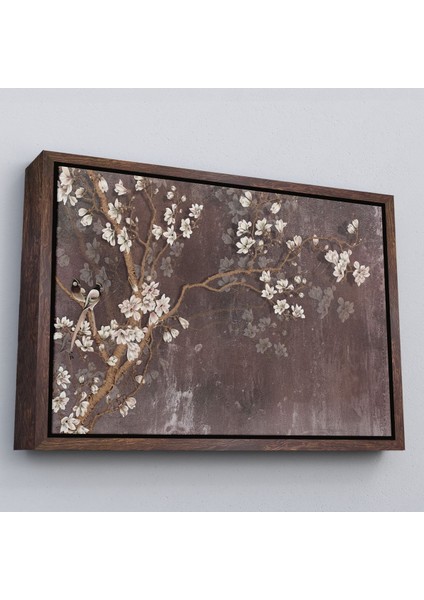 Beyaz Çerçeveli Ağaçtaki Beyaz Çiçekler Yağlıboya Görünüm Dekoratif Kanvas Duvar Tablosu fiyatları