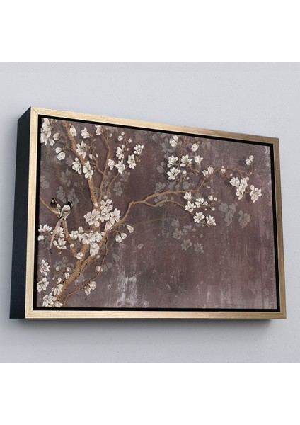 Beyaz Çerçeveli Ağaçtaki Beyaz Çiçekler Yağlıboya Görünüm Dekoratif Kanvas Duvar Tablosu modelleri