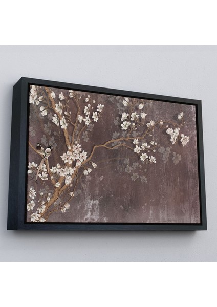 Beyaz Çerçeveli Ağaçtaki Beyaz Çiçekler Yağlıboya Görünüm Dekoratif Kanvas Duvar Tablosu fırsatları