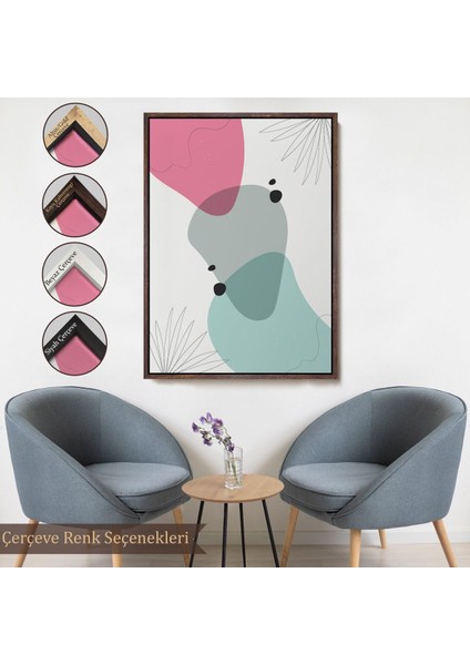 Kahverengi Çerçeveli Renkli Soyut Geometrik Şekiller Tablosu