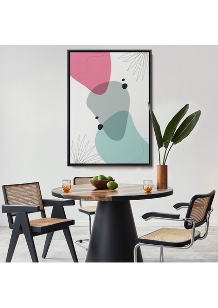 Kahverengi Çerçeveli Renkli Soyut Geometrik Şekiller Tablosu