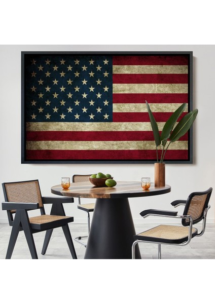 Altın Çerçeveli Amerika Birleşik Devletleri Bayrağı Rustik Kanvas Tablo