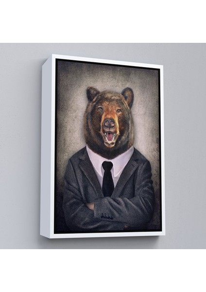 Beyaz Çerçeveli Ayı Kafalı Insan Kanvas Tablo