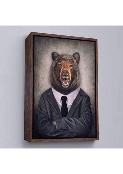 Beyaz Çerçeveli Ayı Kafalı Insan Kanvas Tablo fiyatları