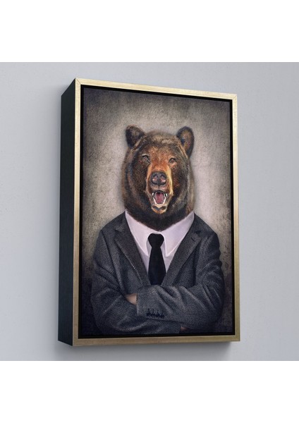 Beyaz Çerçeveli Ayı Kafalı Insan Kanvas Tablo modelleri