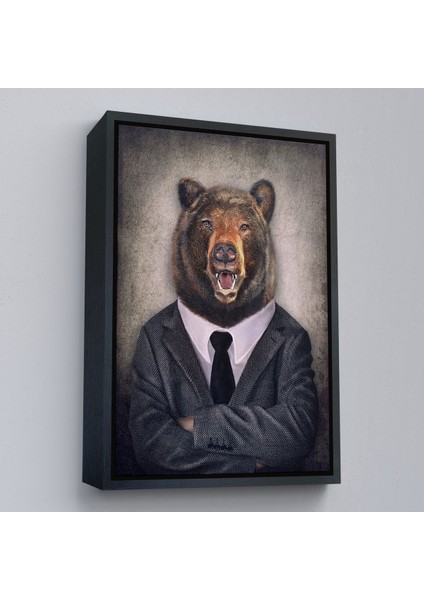 Beyaz Çerçeveli Ayı Kafalı Insan Kanvas Tablo fırsatları