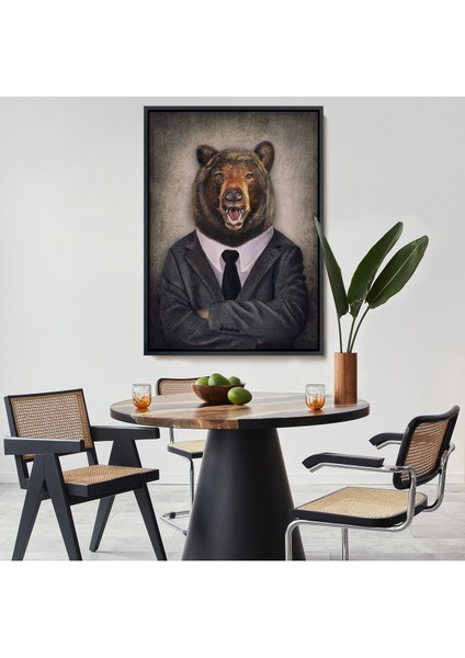 Beyaz Çerçeveli Ayı Kafalı Insan Kanvas Tablo