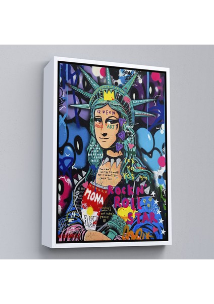 Beyaz Çerçeveli Mona Lisa Grafitti Pop Art Duvar Tablosu