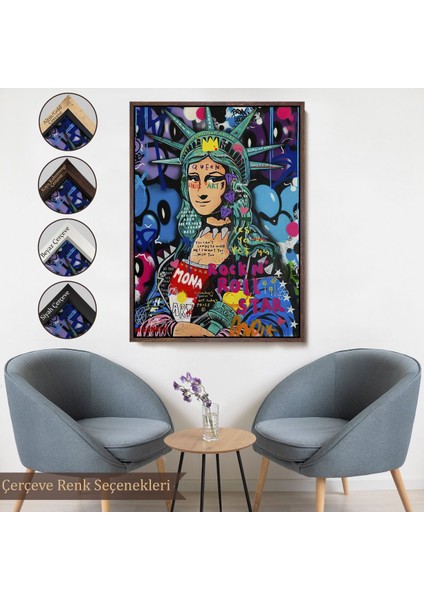 Beyaz Çerçeveli Mona Lisa Grafitti Pop Art Duvar Tablosu