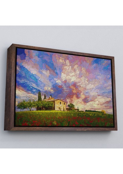 Beyaz Çerçeveli Toskana Italyadaki Kırmızı Gelincik Tarlası Yağlıboya Görünüm Kanvas Tablosu fiyatları