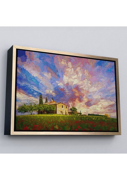 Beyaz Çerçeveli Toskana Italyadaki Kırmızı Gelincik Tarlası Yağlıboya Görünüm Kanvas Tablosu modelleri
