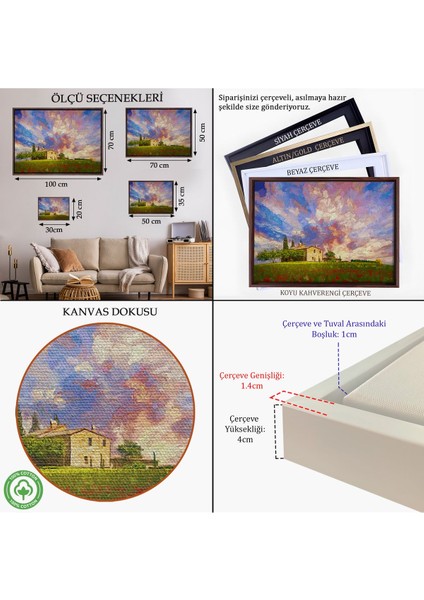 Beyaz Çerçeveli Toskana Italyadaki Kırmızı Gelincik Tarlası Yağlıboya Görünüm Kanvas Tablosu indirimleri