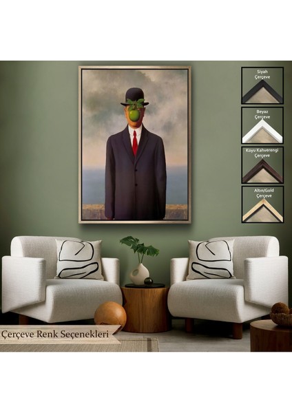 Siyah Çerçeveli Renee Magritte'in Adamın Oğlu Isimli Eseri Kanvas Tablo