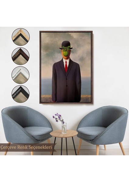 Siyah Çerçeveli Renee Magritte'in Adamın Oğlu Isimli Eseri Kanvas Tablo