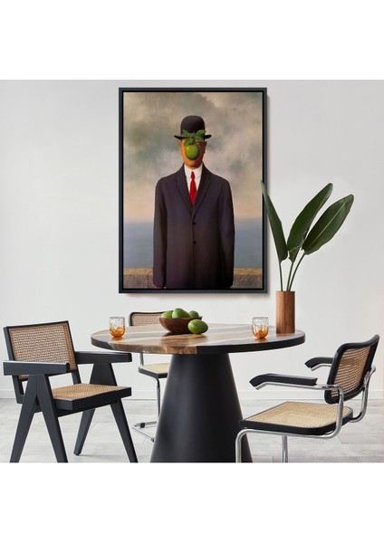 Siyah Çerçeveli Renee Magritte'in Adamın Oğlu Isimli Eseri Kanvas Tablo