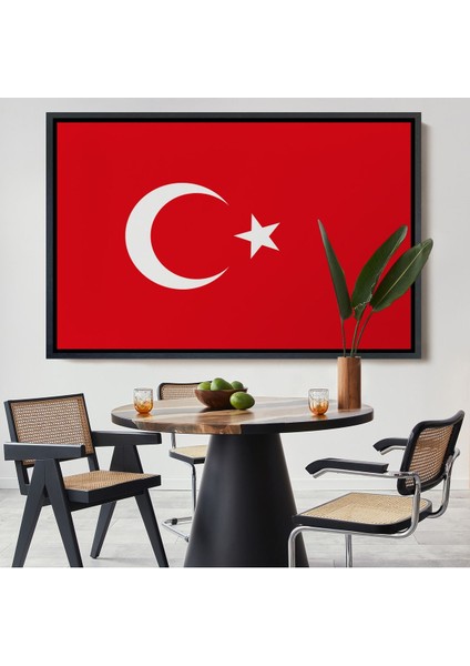 Kahverengi Çerçeveli Türk Bayrağı Dekoratif Kanvas Duvar Tablosu