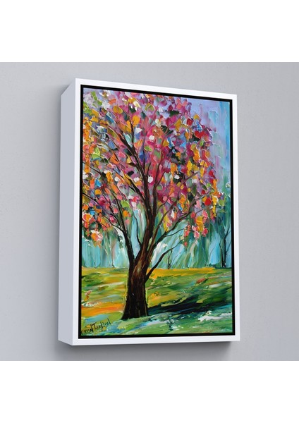 Siyah Çerçeveli Renkli Bahar Ağacı Dekoratif Duvar Tablosu fiyatları