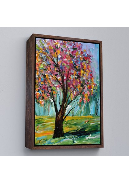 Siyah Çerçeveli Renkli Bahar Ağacı Dekoratif Duvar Tablosu modelleri