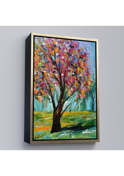 Siyah Çerçeveli Renkli Bahar Ağacı Dekoratif Duvar Tablosu fırsatları