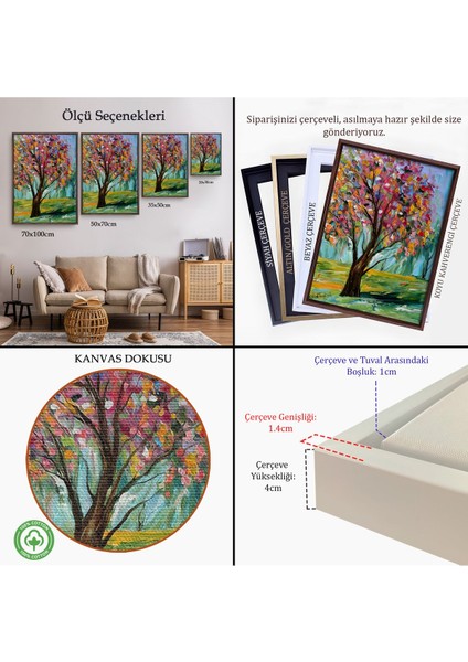Siyah Çerçeveli Renkli Bahar Ağacı Dekoratif Duvar Tablosu indirimleri