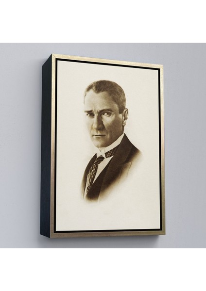 Siyah Çerçeveli Atatürk Portre Tablosu Mustafa Kemal Atatürk Dikdörtgen Dekoratif Kanvas Tablo fırsatları